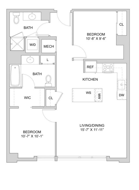 Floor Plan - 2 Bed_2 Bath-A1_2BR_SA_Ansi A