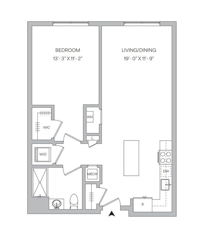 Floor Plan - A24 1BR 1BA 779 SF