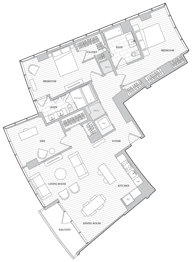 Floor Plan - 2 Bed 2 5 Bath Den B2 5DB