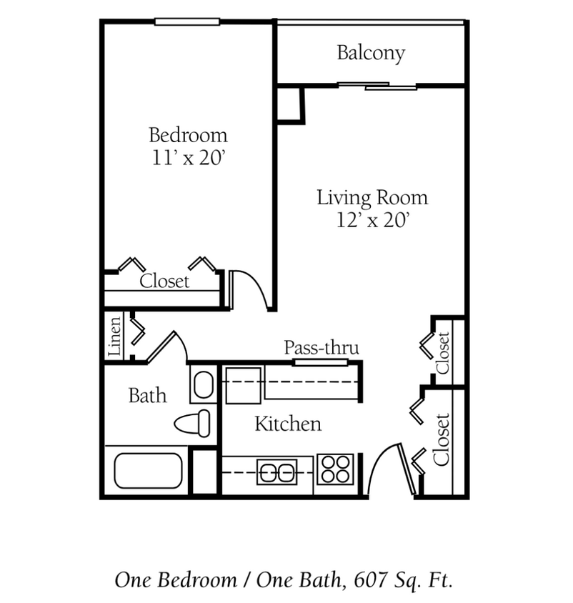 Floor Plan - 1 Bed, 1 Bath C