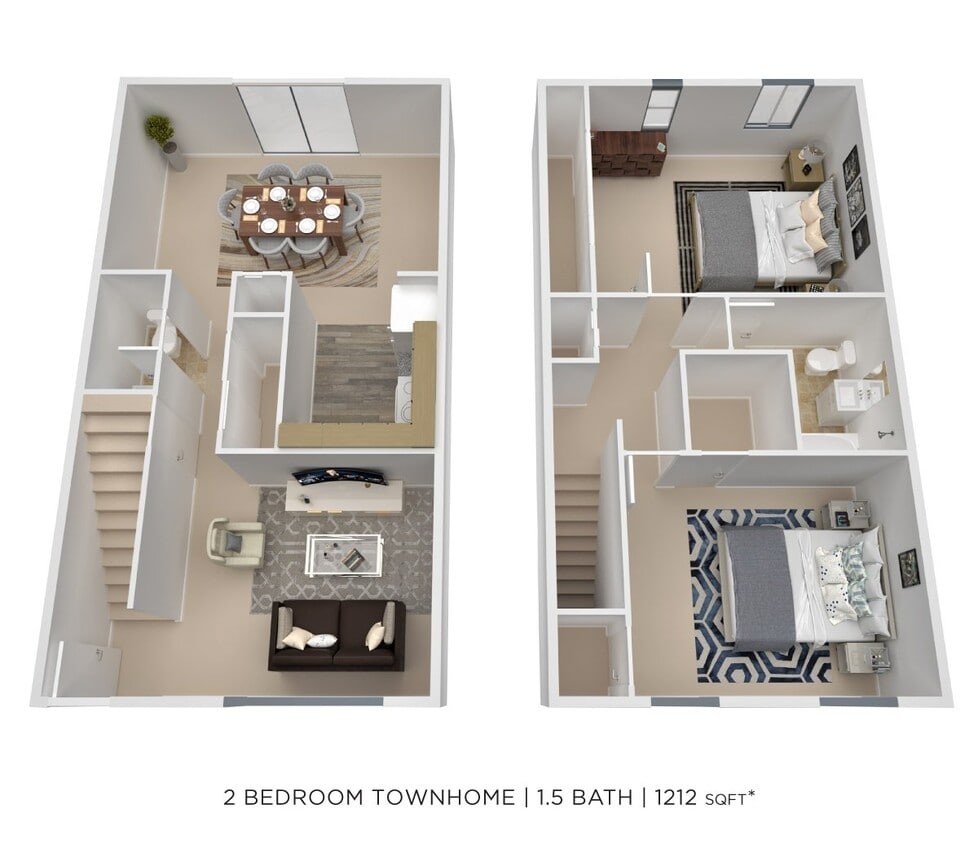 Floor Plan - Two Bedroom 1.5 Bath - 1,212 sqft