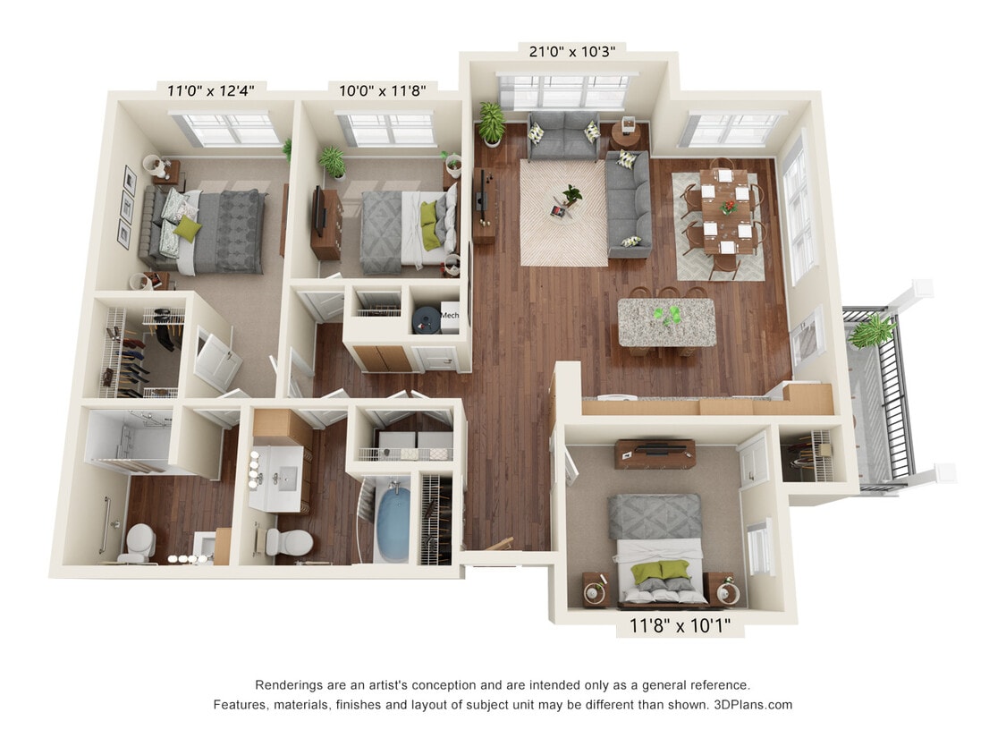 Floor Plan - Three Bedrooms - C1 (Wheelchair Accessible)