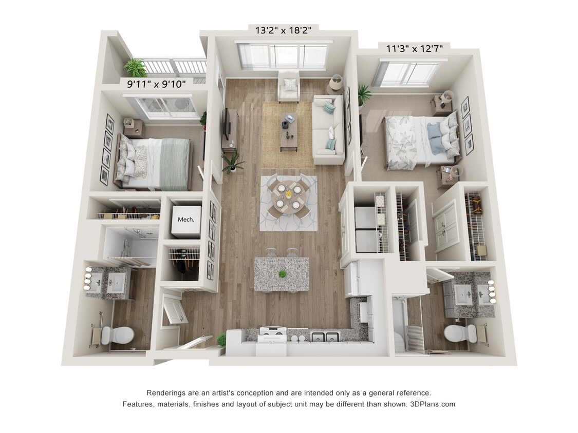 Floor Plan - Two Bedroom A (Wheelchair Accessible)
