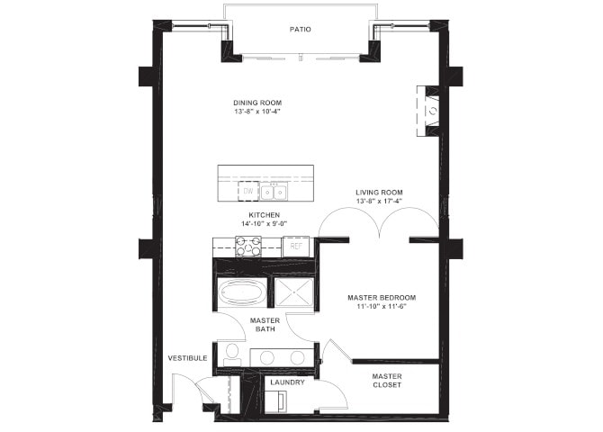 Floor Plan - 1 Bed 1 Bath