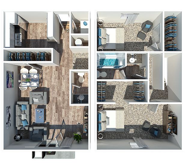 2 Bedroom | 1.5 Bath Townhome | 1164 Sq Ft - Two Bedroom | One + 1/2 Bathroom Townhome