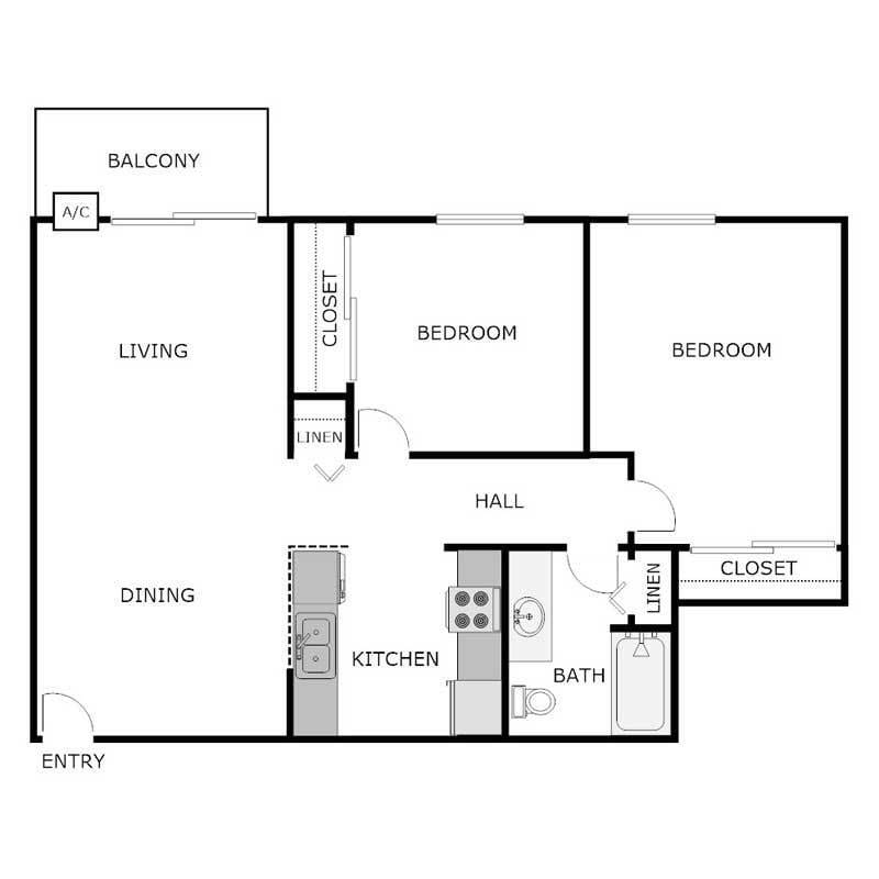 Floor Plan - 2 Bedroom 1 Bathroom