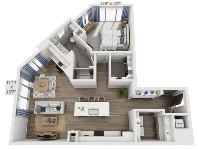 Floor plans are artist’s rendering. All dimensions are approximate. Actual product and specifications may vary in dimension or detail. Not all features are available in every apartment. Prices and availability are subject to change. - B6