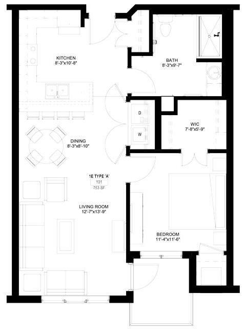 Floor Plan - One Bedroom - E (Wheelchair Accessible)