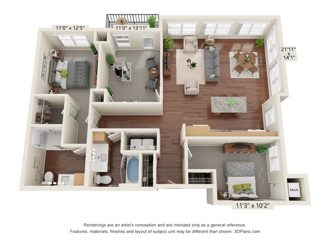 Floor Plan - Three Bedroom - C (Wheelchair Accessible)