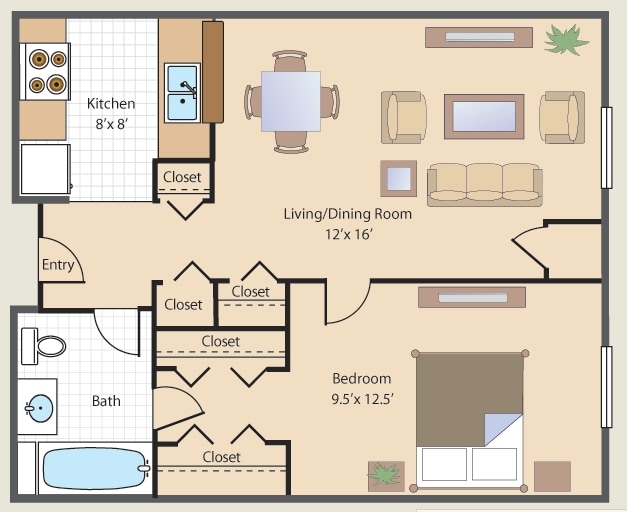 1BR/1BA - One Bedroom-Small