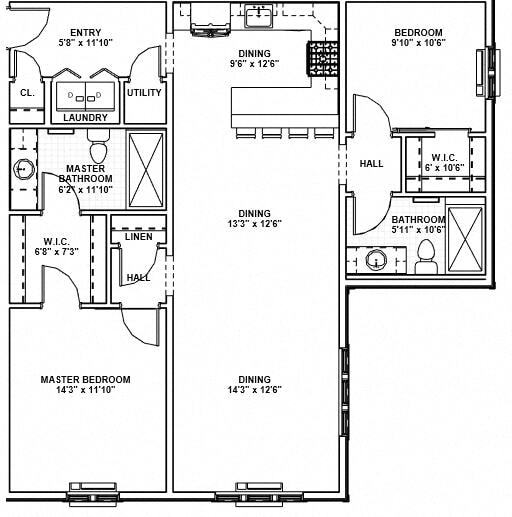Floor Plan - 45 - 2 Bed, 2 Bath