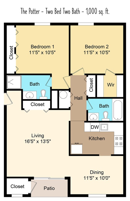Floor Plan - Two Bedroom Two Bath