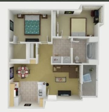 Plan B Upstairs - 2 Bedroom Downstairs