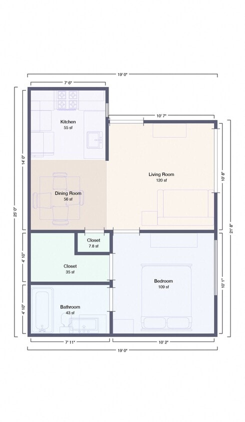 Floor Plan - 1 bed 1 bath