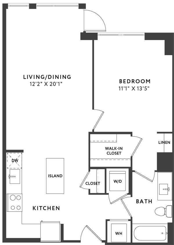 Floor Plan - 1 Bed 1 Bath A14B