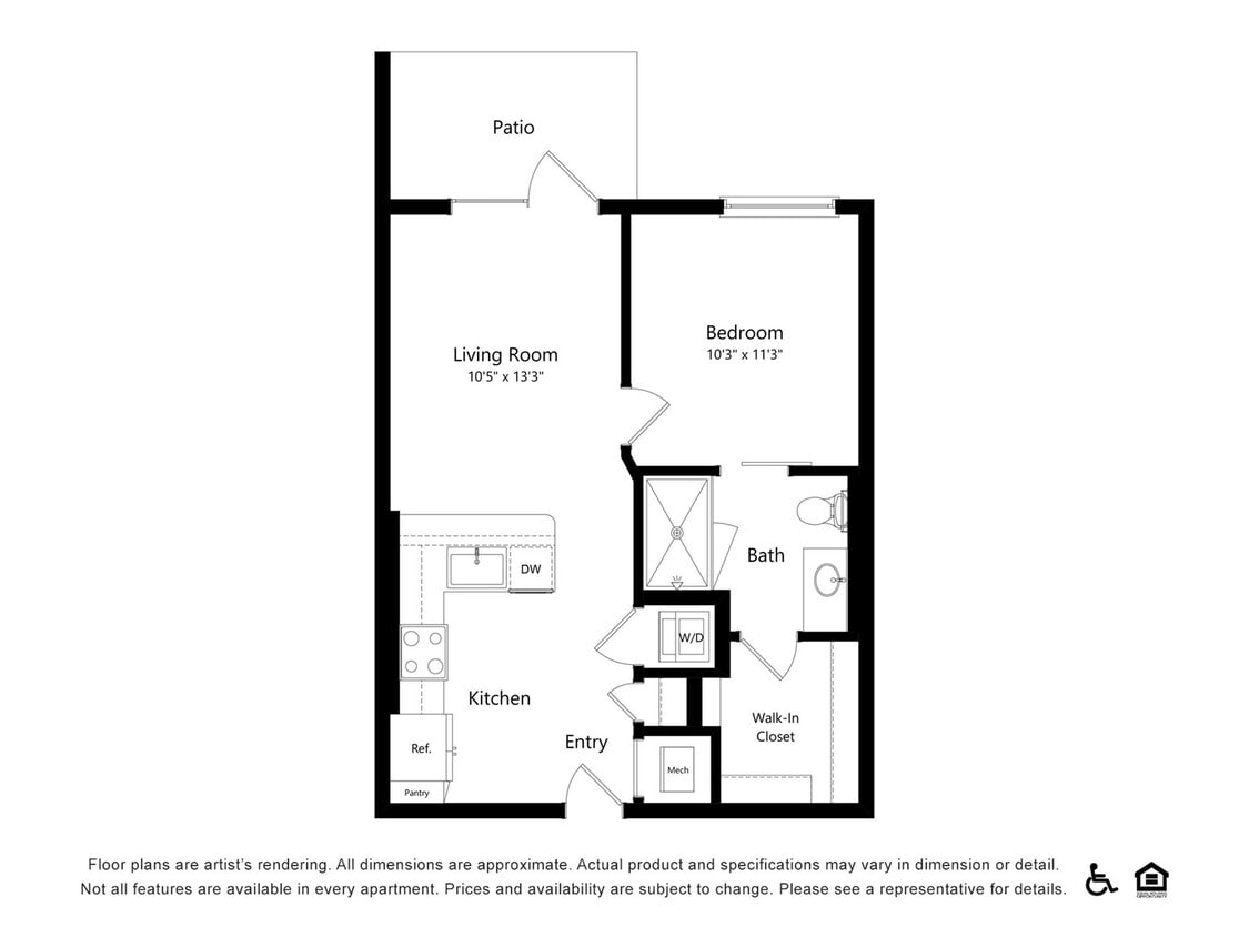 1x1B | 1x1 | 608 sq ft - 1x1B