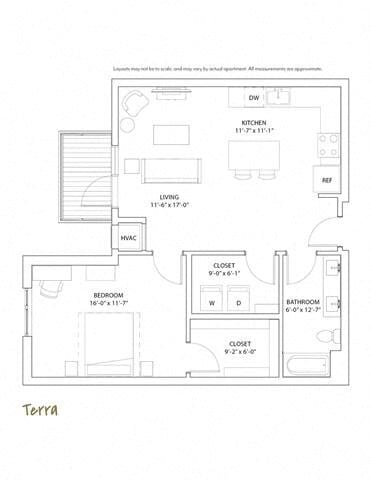 Floor Plan - 1 Bed 1 Bath Terra