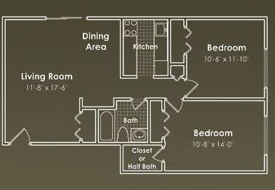 2BR/1BA - 2 Bedroom 1.5 Bath Standard