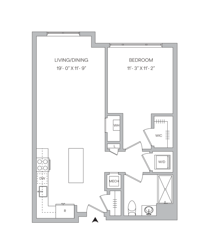 Floor Plan - A19 - 1BR 1BA (751 SF)