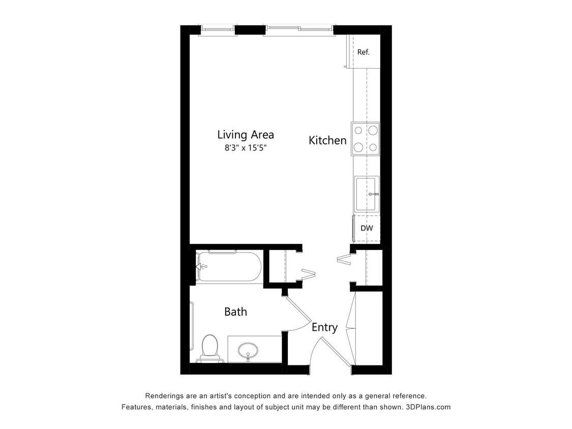 Floor Plan - Studio, 1 Bathroom 30%