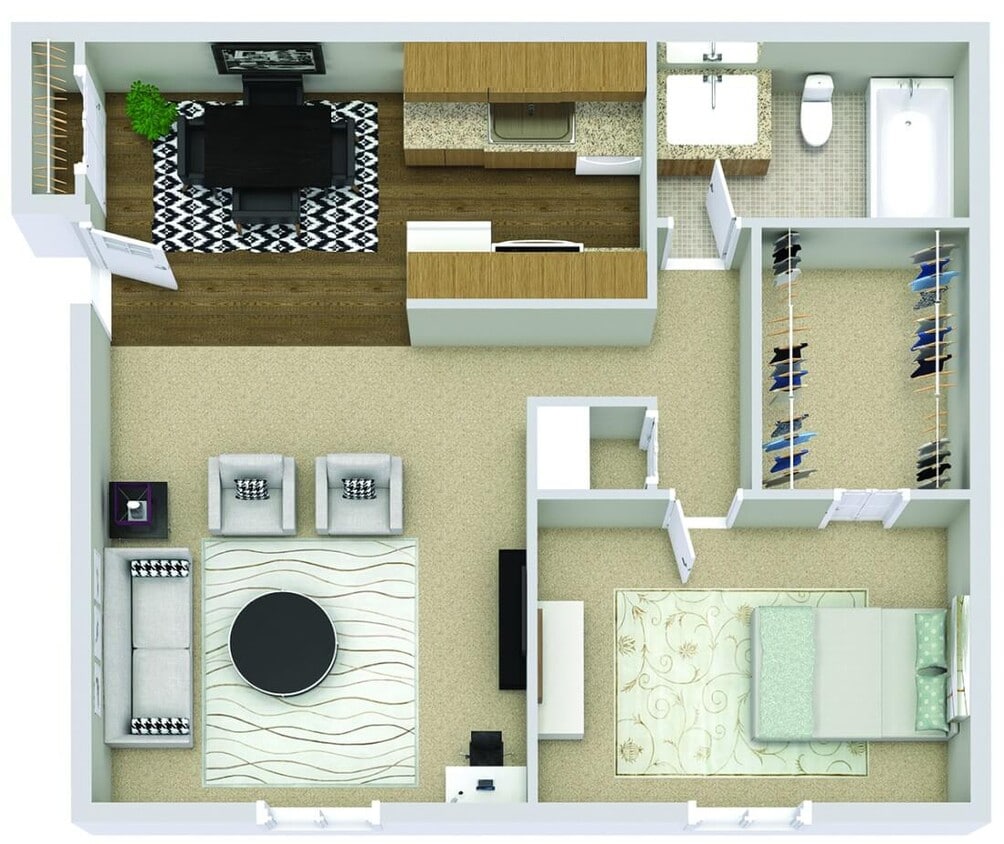 Floor Plan - The Aspen (1BR / 1BA)
