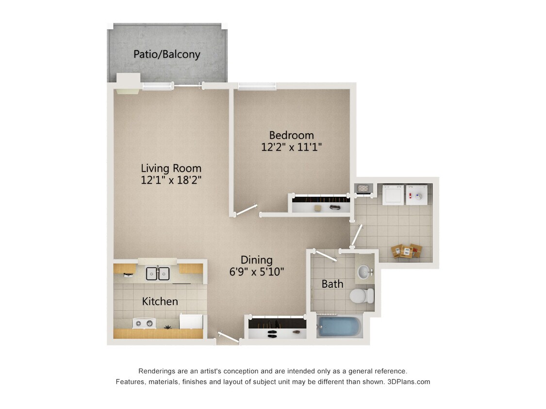 Floor Plan - 1 Bed 1 Bath (G)