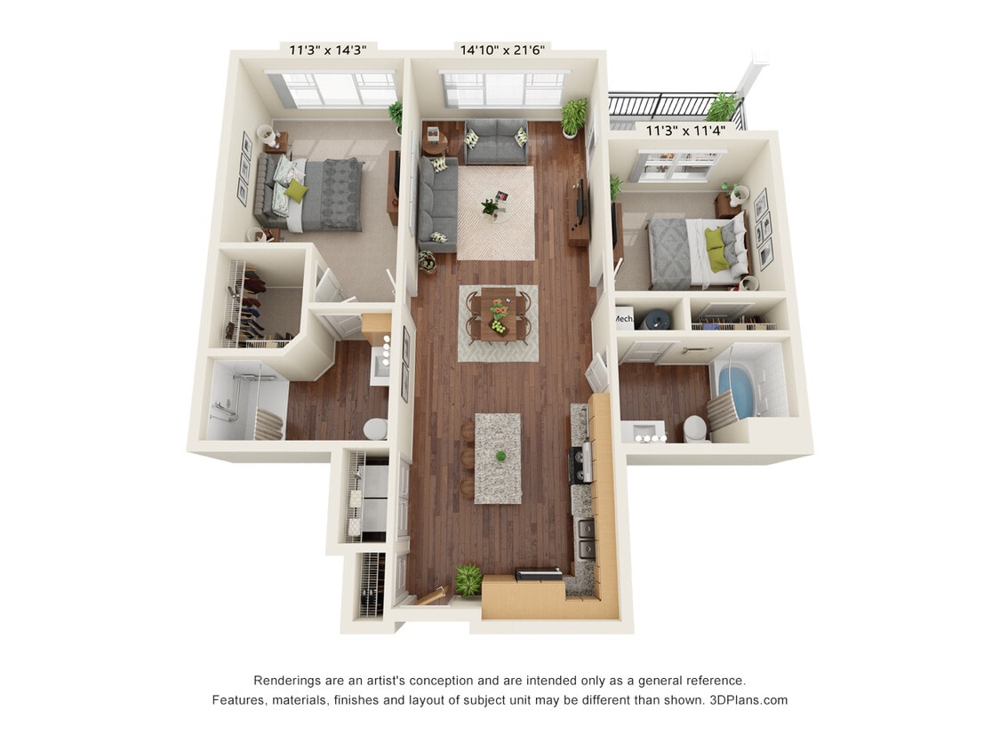 Floor Plan - Two Bedroom B3 (Wheelchair Accessible)