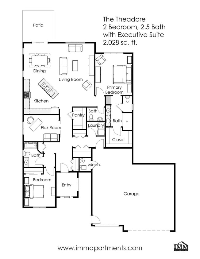 Floor Plan - 2 Bed / 2.5 Bath wEx. Suite 2,028 sq. ft. Theadore