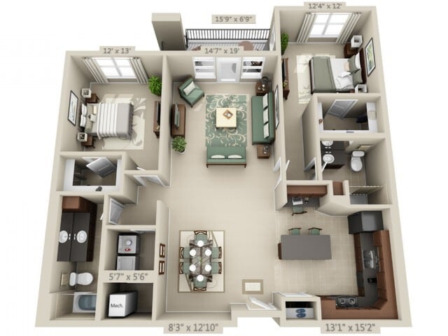 Floor plans are artist’s rendering. All dimensions are approximate. Actual product and specifications may vary in dimension or detail. Not all features are available in every apartment. Prices and availability are subject to change. - Opus