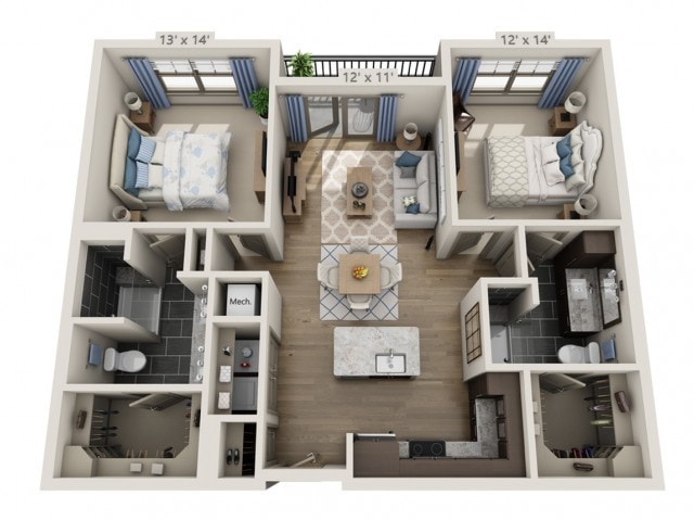 Floor plans are artist’s rendering. All dimensions are approximate. Actual product and specifications may vary in dimension or detail. Not all features are available in every apartment. Prices and availability are subject to change. - Clapton B
