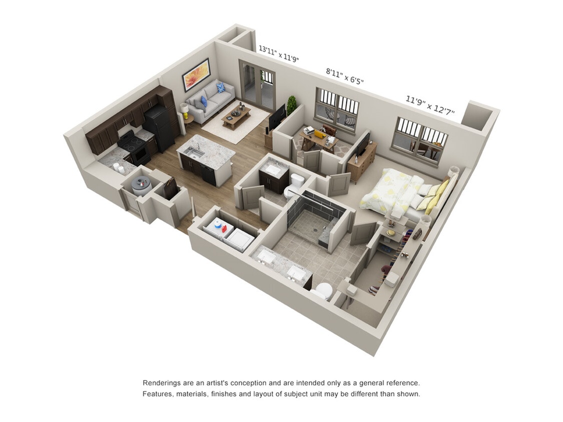 Floor plans are artist’s rendering. All dimensions are approximate. Actual product and specifications may vary in dimension or detail. Not all features are available in every apartment. Prices and availability are subject to change. - Encore