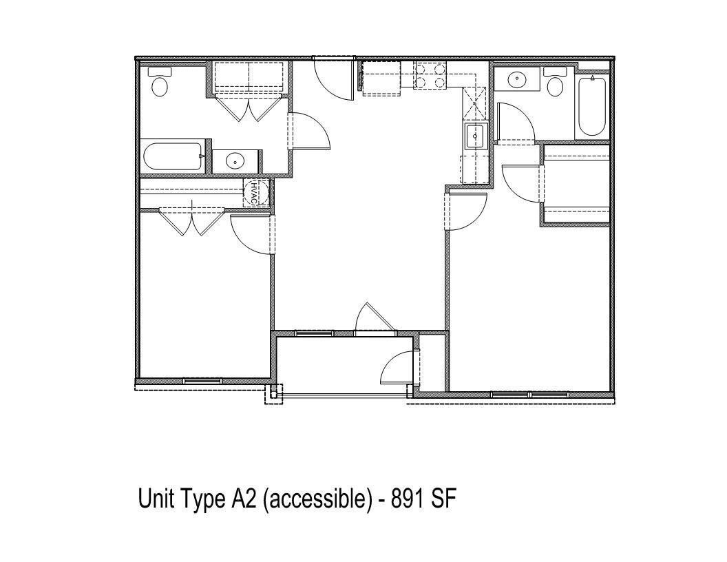 Floor Plan - 2 Bedroom - 891sf