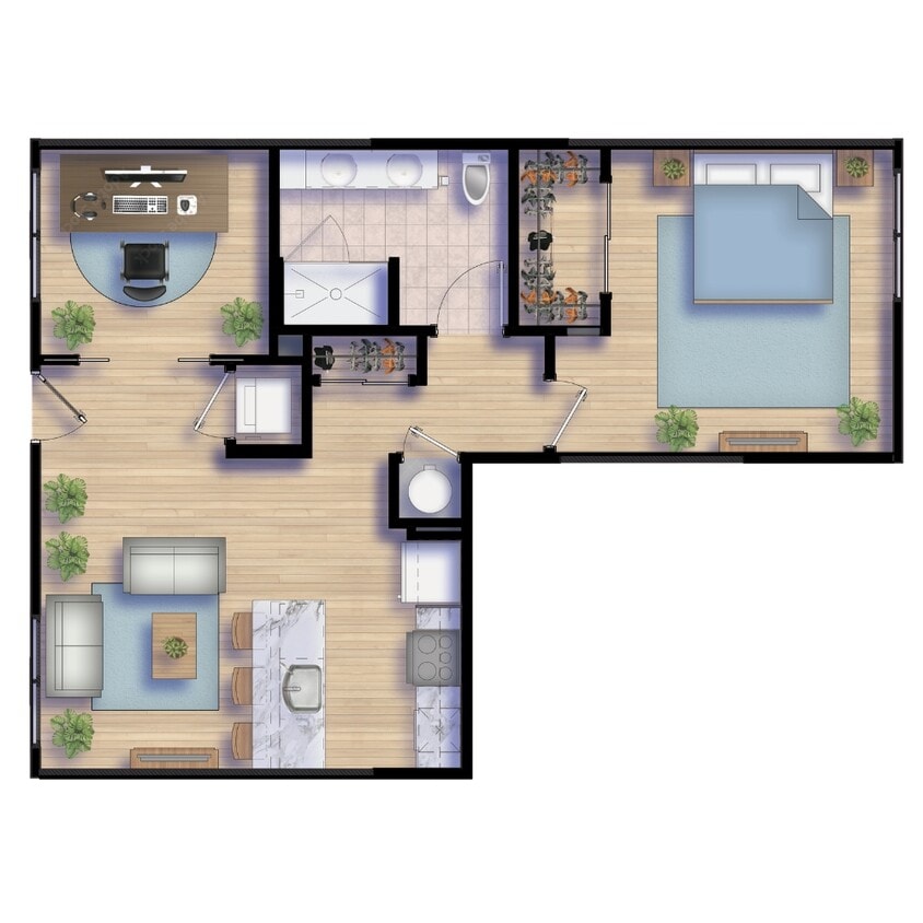 Floor Plan - 1 Bedroom w/ Den L-3,5,7,9