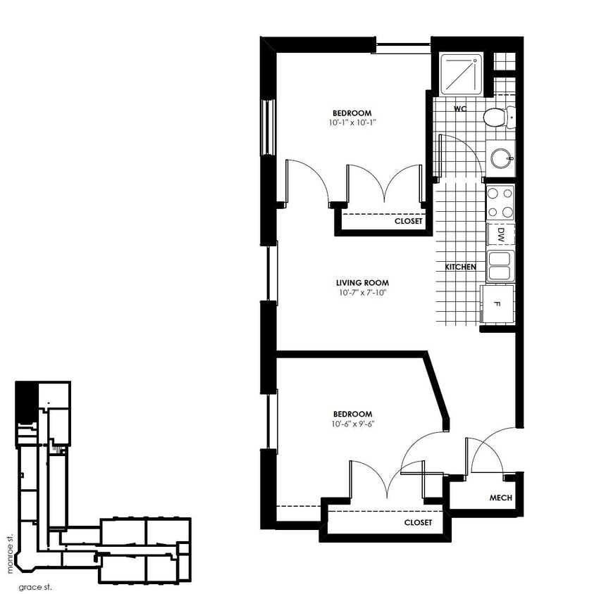 Floor Plan - 2B | 1B - 568