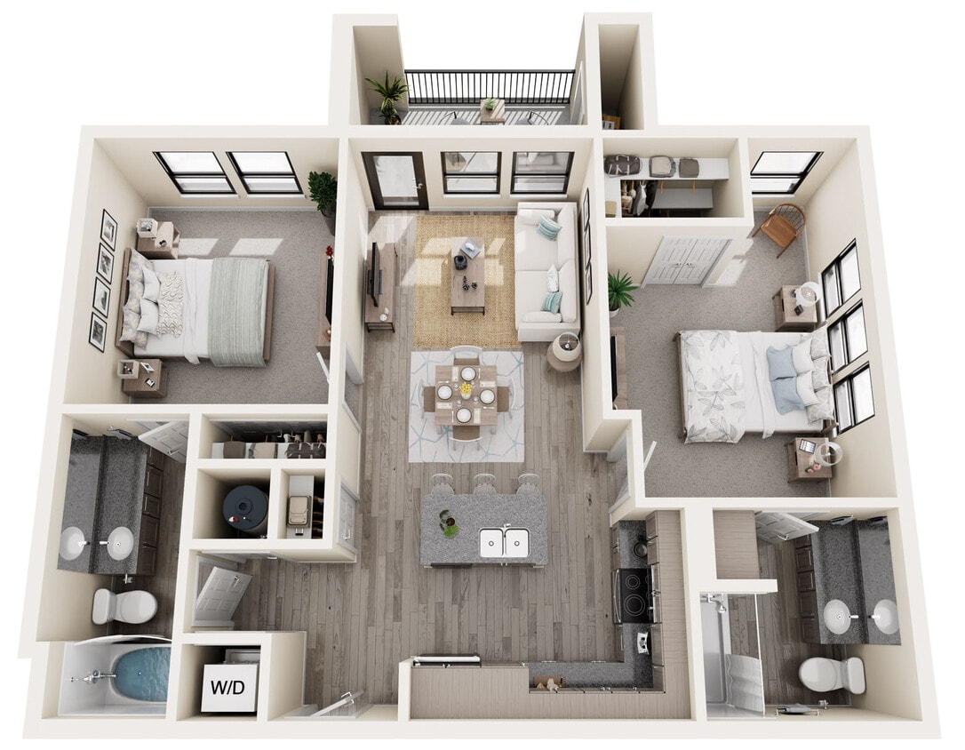 Two Bedroom - 999 sq ft Floor Plan - Mesquite Trails at Brooks - Two Bed/Two Bath - 999 sq ft - 60% AMI