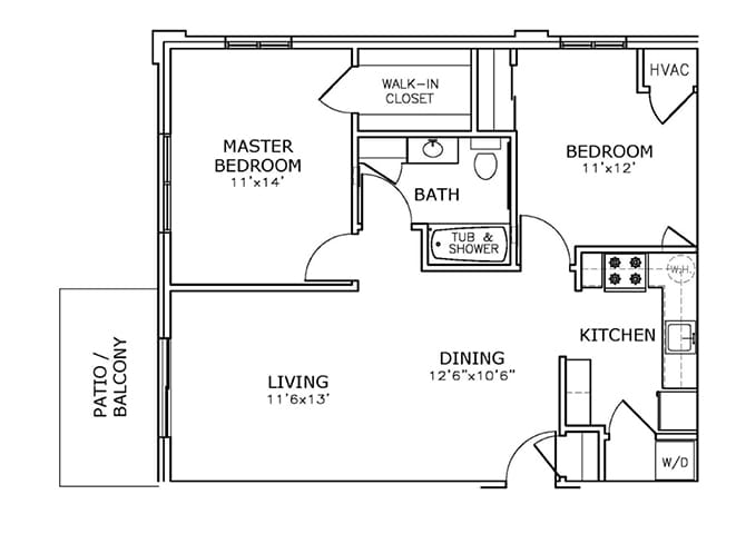 Floor Plan - C2 - 2 bedroom, 1 bath