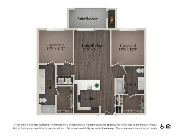 2 Bedroom 2 Bathroom 2A - B1
