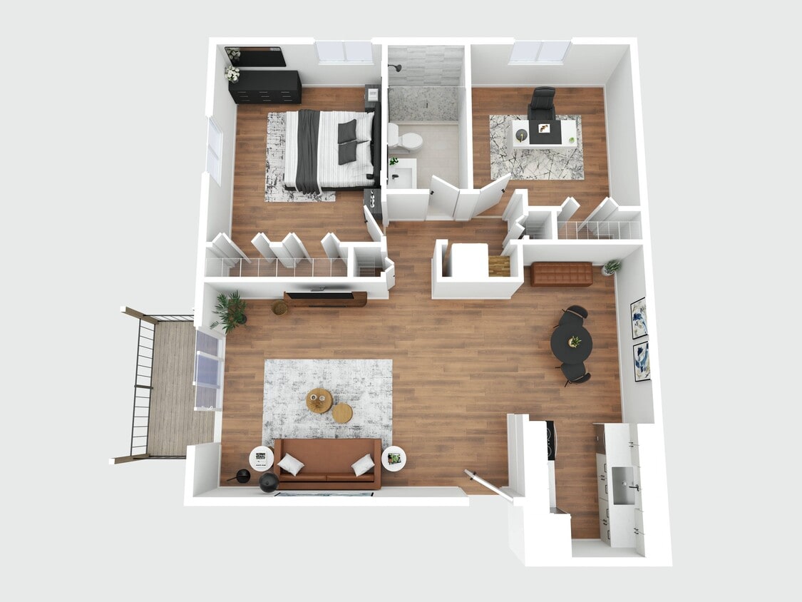 2 Bedroom - 3D Floorplan - The Mainstreet