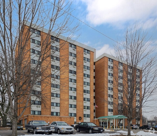 View from the southeast - Hildebrandt Highrise Apartments