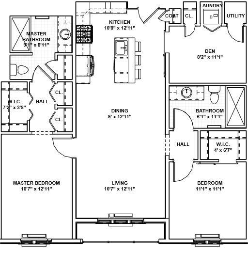 Floor Plan - 43 - 2 Bed, 2 Bath, 1 Den