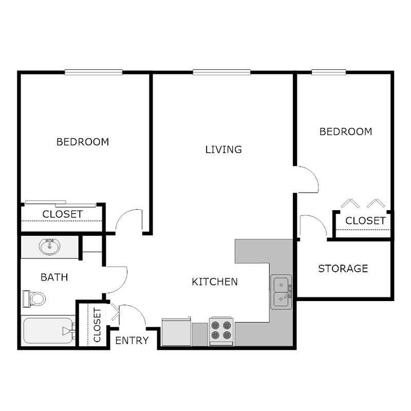 Floor Plan - 2 Bed 1 Bath A