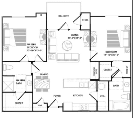 2BR/2BA - 60% PBV 2 Bedroom 2 Bathroom Sm