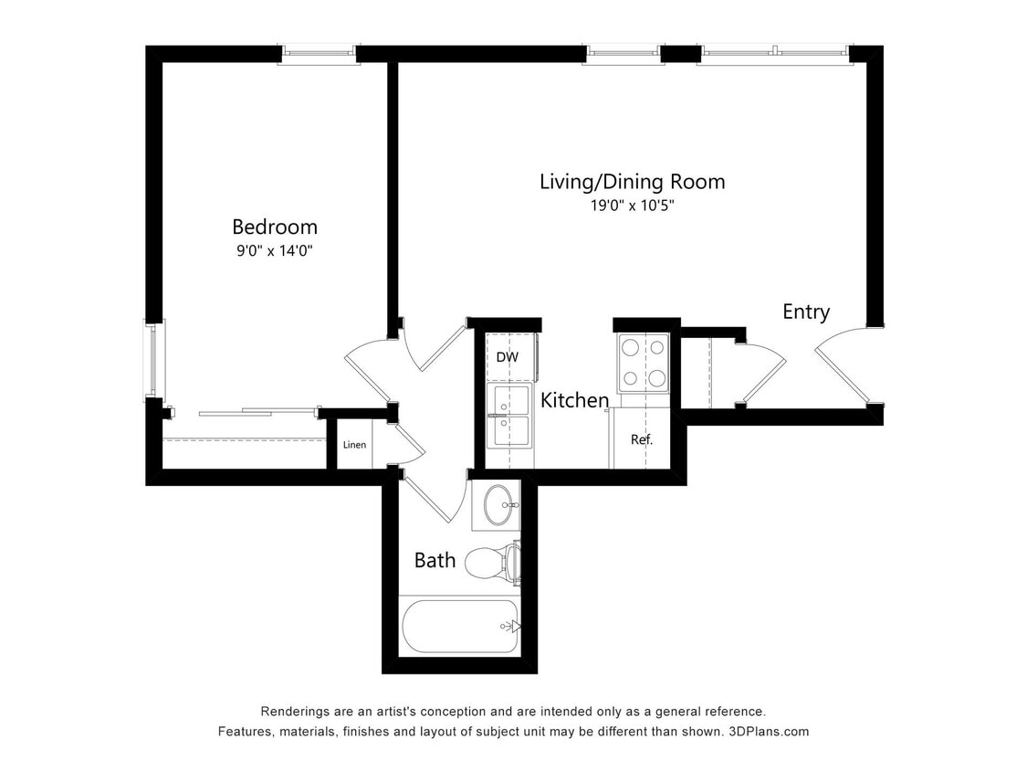 Floor Plan - 1 Bedroom Ames Green