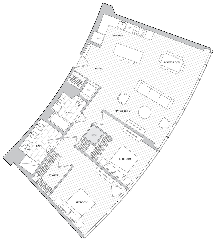 Floor Plan - 2 Bed 2 Bath B2F