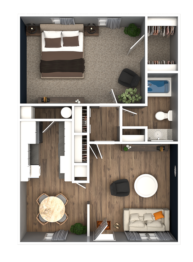 1 Bedroom 1 Bathroom Floorplan - 1 Bed 1 Bath