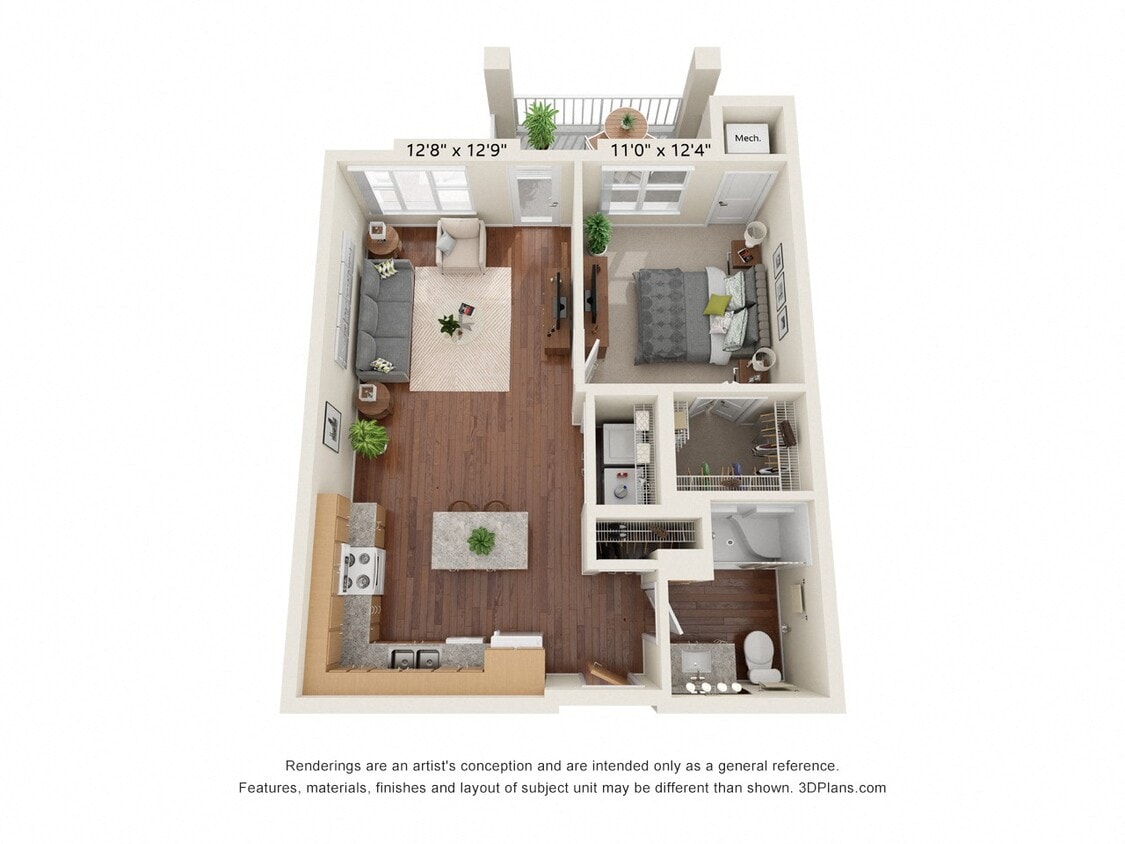 Floor Plan - One Bedroom 1C (Audio/Visual Impaired)