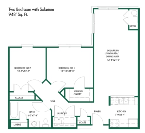 Floor Plan - 2 bed w/solarium