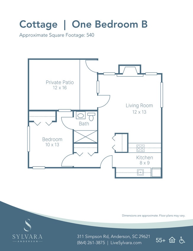 Floor Plan - Cottage B 1 Bedroom with utilities