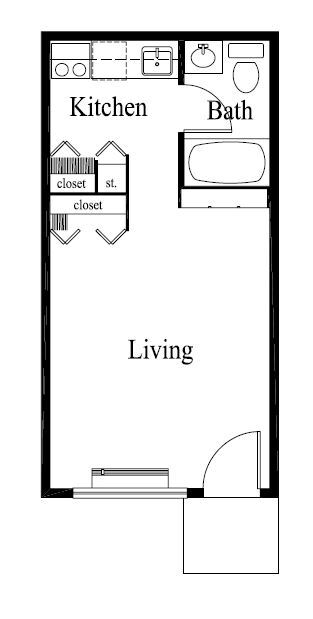 Studio Apartment Floor Plan - One Bedroom One Bath Apartment