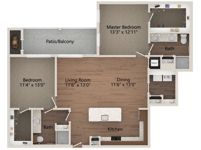Floor plans are artist’s rendering. All dimensions are approximate. Actual product and specifications may vary in dimension or detail. Not all features are available in every apartment. Prices and availability are subject to change. - B3A